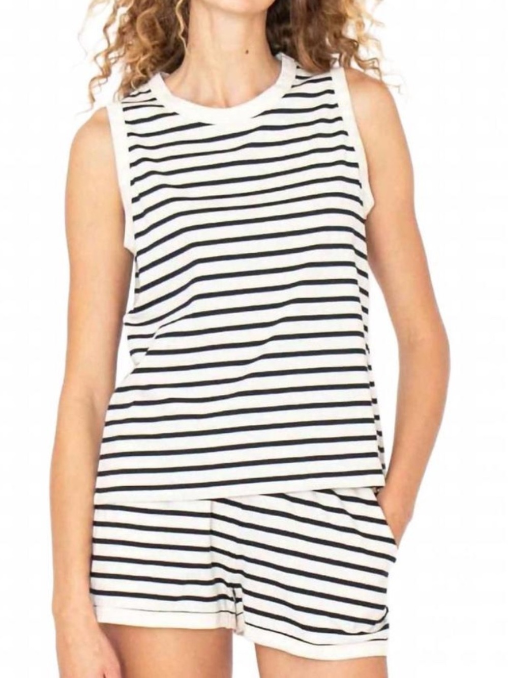 KULE The Tank Cream Navy Stripe Tank Top Sz M